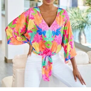 Boston proper floral multi color satin top size small